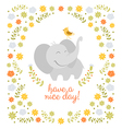 smiling elephant on floral background vector image vector image