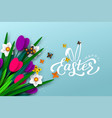 easter background with paper cut spring flowers vector image