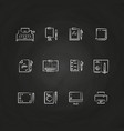 writing tools line icons on chalkboard design vector image vector image