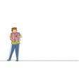continuous one line drawing kid standing vector image
