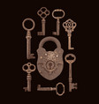 banner with vintage bronze keys and padlock vector image