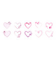 set heart frame decorated with pink watercolor vector image vector image