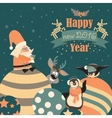 funny penguins with santa claus celebrating vector image
