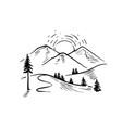 hand drawn landscape with mountains rocky vector image