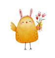little chicken holding flowers vector image