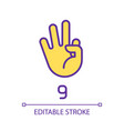 signing digit nine in asl pixel perfect rgb color vector image
