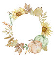 autumn round frame of watercolor pumpkins vector image