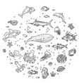 set of sea or ocean animals icons vector image vector image