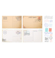 antique postcards retro postage stamps and mail vector image