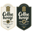 coffee labels with bean in figured frame vector image vector image