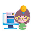 girl kid diplom light bulb and computer vector image