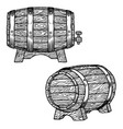 wooden whiskey barrel in engraving style design vector image vector image