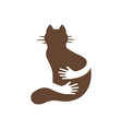 silhouette icon of cat and hands hug human vector image