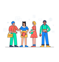 happy students standing together - colorful flat vector image vector image