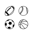 four simple black icons of balls for rugby soccer vector image