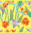 seamless pattern with tropical flowers and leaves vector image
