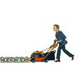 businessman cuts money like a lawnmower man vector image