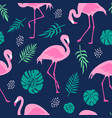 seamless pattern with pink flamingos and tropical vector image vector image