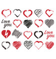 set of hand drawn hearts on a white background vector image