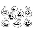 cartoon scary jack o lantern pumpkins set outlined vector image