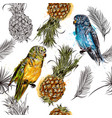 seamless pattern tropical theme palm leafs birds vector image vector image