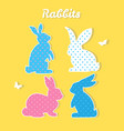 set of colorful rabbits silhouette paper vector image