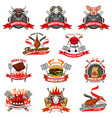 barbecue party charcoal bbq fire and meat icons vector image