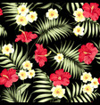 tropical plumeria and green palm leaves vector image vector image