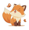 kawaii happy baby fox smiling to butterfly vector image