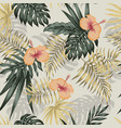 green gold plants hibiscus seamless beige vector image