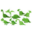 large set different types dinosaurs in green vector image