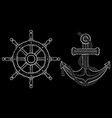 steering wheel and anchor signs hand drawn white vector image vector image