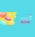 sweet shop horizontal banner with tasty macaroons vector image