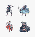 japanese samurai set warriors with weapons sketch vector image vector image