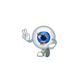cheerful human eye ball mascot with two fingers vector image vector image
