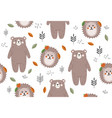 seamless pattern with bear and hedgehog vector image