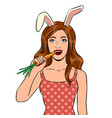 stylish beauty girl with bunny ears pop art vector image