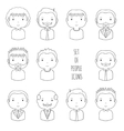 set of line male faces icons funny cartoon hand vector image vector image