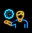 man hold gear neon glow icon vector image vector image