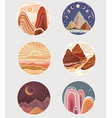 set flat minimalist landscapes in round frames vector image vector image