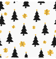 gold foil snowflakes black christmas trees pattern vector image