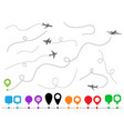 set symbols aircrafts and pins plane line vector image