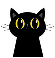 black cat silhouette big yellow eyes moustaches vector image