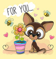 cute cartoon puppy with flower on orange vector image