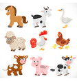 cute cartoon farm animals set isolated on a white vector image
