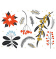 winter floral set collection vintage merry vector image