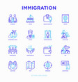 immigration thin line icons set vector image