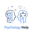human head profile and jigsaw puzzle mental game vector image vector image