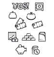 money and finance icons in outline style vector image vector image