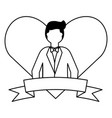 groom in suit love heart wedding ribbon vector image vector image